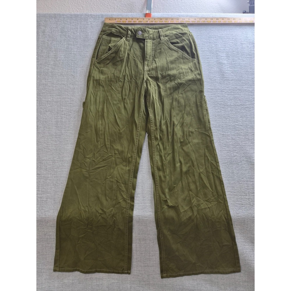 Forever 21 Carpenter Pants Women Medium Green Dark Wash Wide Leg Casual Workwear